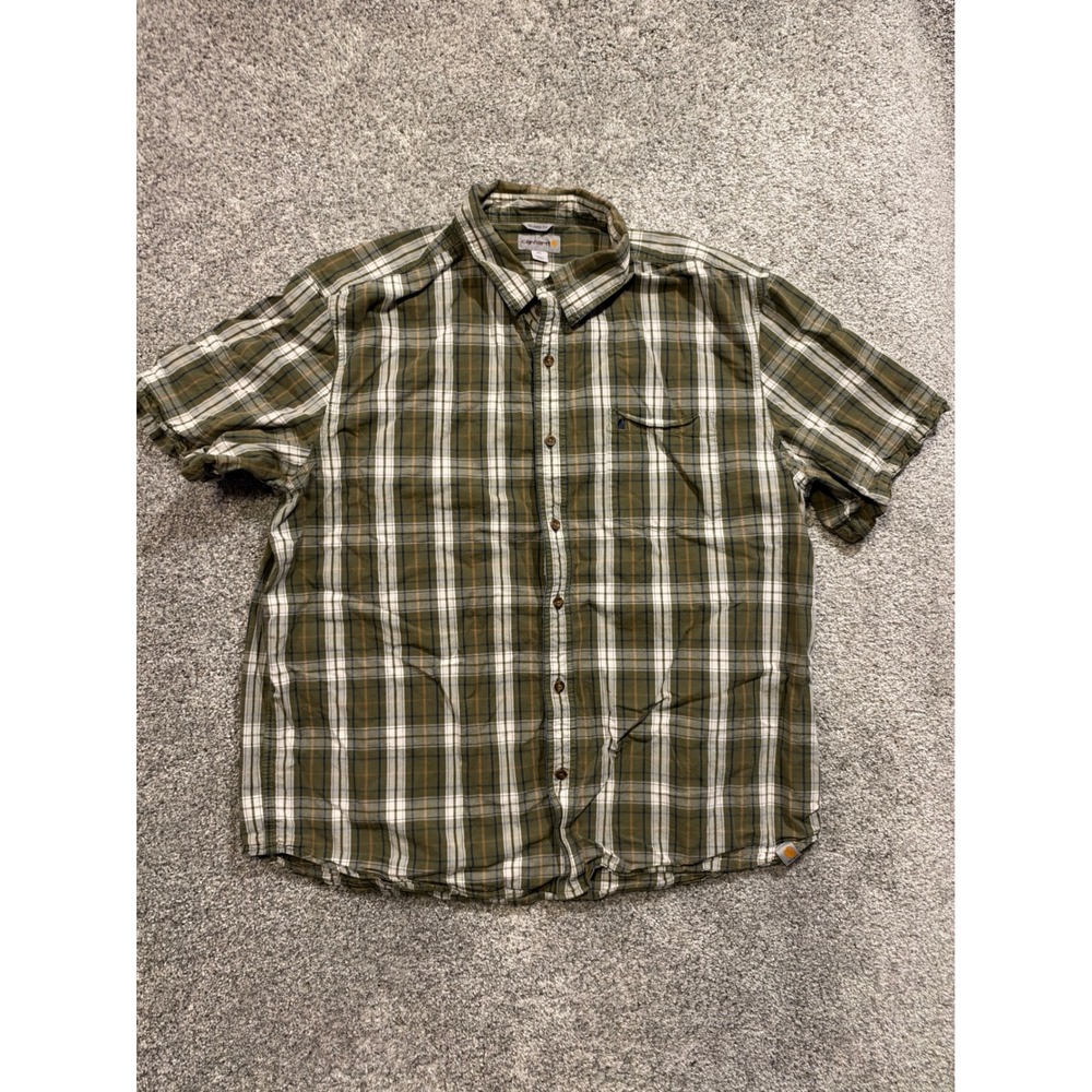 Carhartt Shirt Mens 2XL Green Plaid Relaxed Fit Short Sleeve Button Down 101156